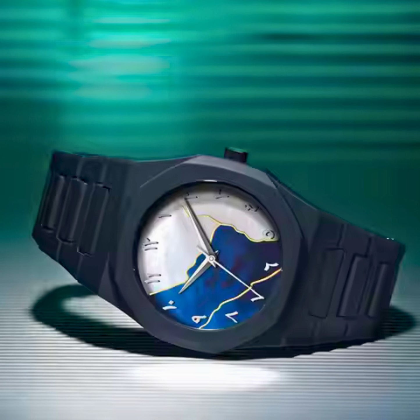New Arrival Blue & White Dial Arabic Aura Watch