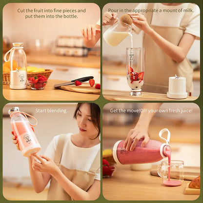 Mini Juicer Blender – USB Electric Smoothie Maker Bottle – 6 Blade, 380ml, for Travel, Gym & Kitchen
