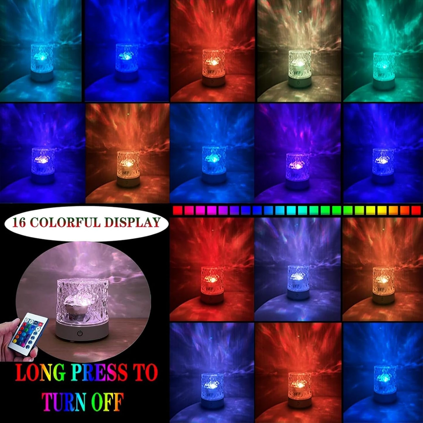 Water Ripple Lamp 16-Color Rotating Night Light